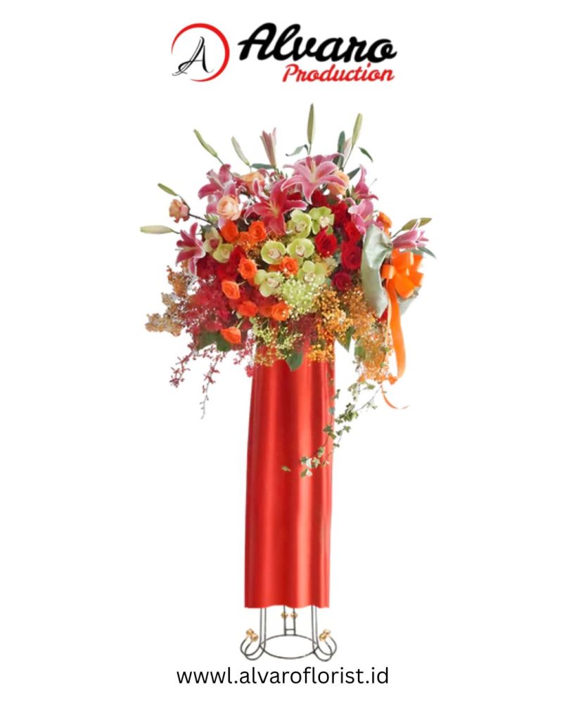 Standing Flower 'Elegance Bloom' Rangkaian Merah Mewah, Kirim 2 Jam di Jakarta - Alvaro Florist Id
