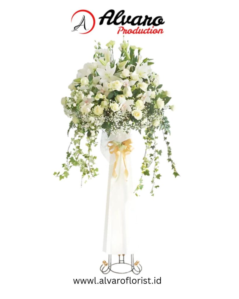 Standing Flower 'White Heaven' Rangkaian Bunga Putih Mewah, Kirim 2 Jam di Jakarta - Alvaro Florist Id